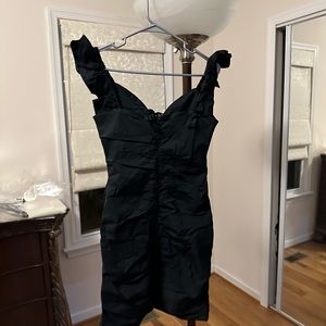 Black cotton lace up corset dress, flutter sleeve